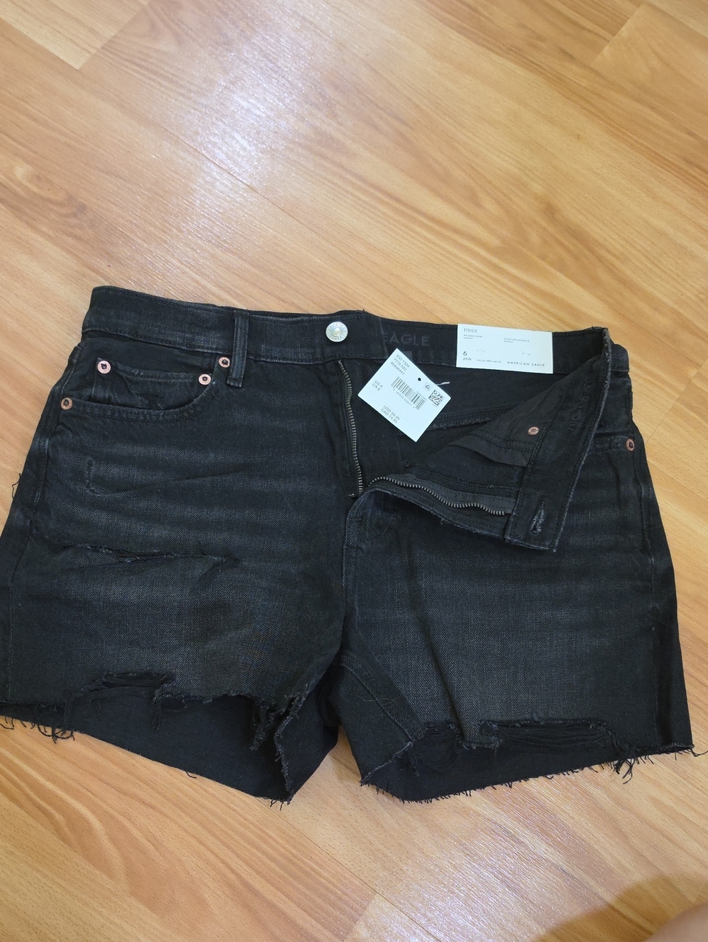 American Eagle Outfitters Black Distressed Cutoff Jean Relaxed Shorts